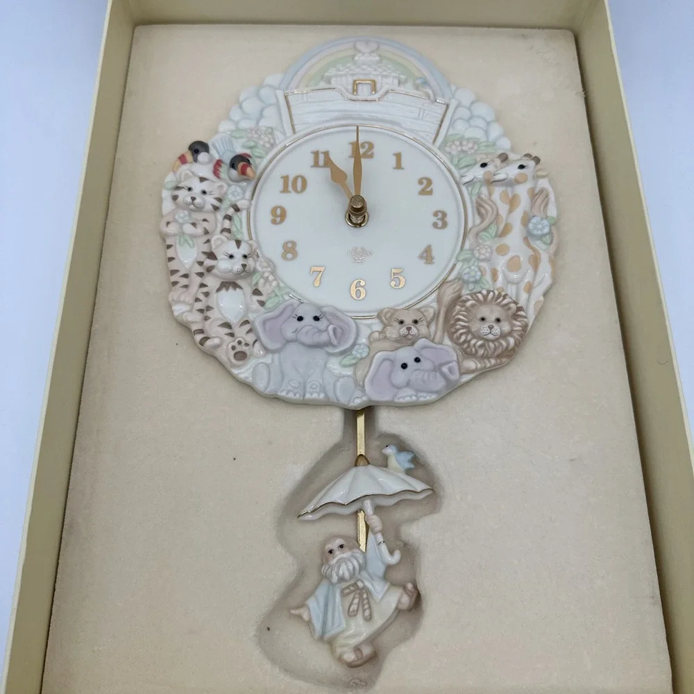 Lenox‎ Fine Porcelain Noah's Ark Nursery Pendulum Wall Clock 1999 NOS